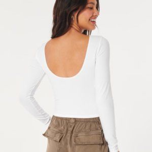 White Low Back Long Sleeve Cropped T-Shirt, Hollister